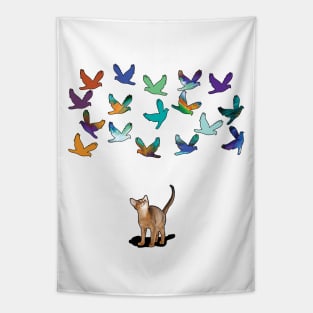 Cat Among The Birds Tapestry