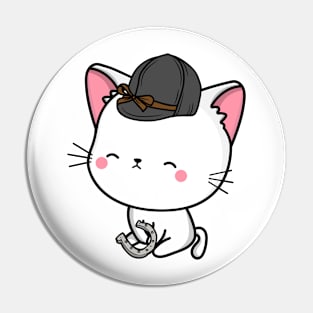 Funny white cat is ready to ride a horse Pin