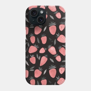 Watercolor strawberries pattern - dusty pink and teal on dark background Phone Case