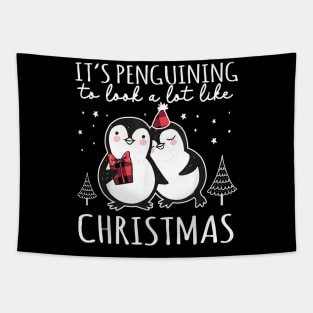 It's Penguining To Look a lot Like - Couple Penguin - Christmas Penguin Tapestry