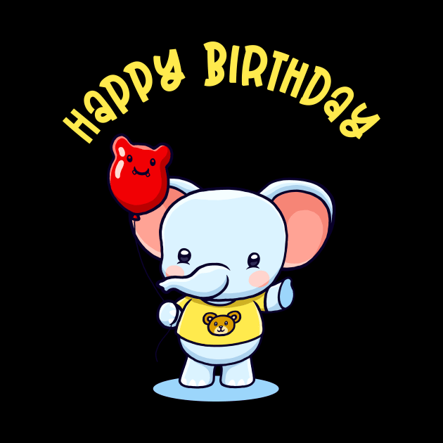 Cute Elephant Balloon Happy Birthday Gift Kids by Foxxy Merch