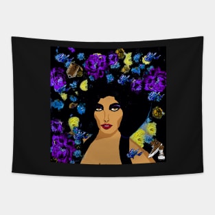 HAIR STYLES AND BLUE BUTTERFLIES Tapestry