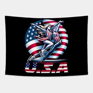 American Flag double ice figure skating USA Patriotic Team Tapestry