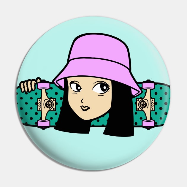 Cool Skater Girl with Bucket Hat Pin by SLAG_Creative