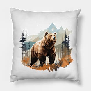 Watercolor Grizzly Bear Pillow