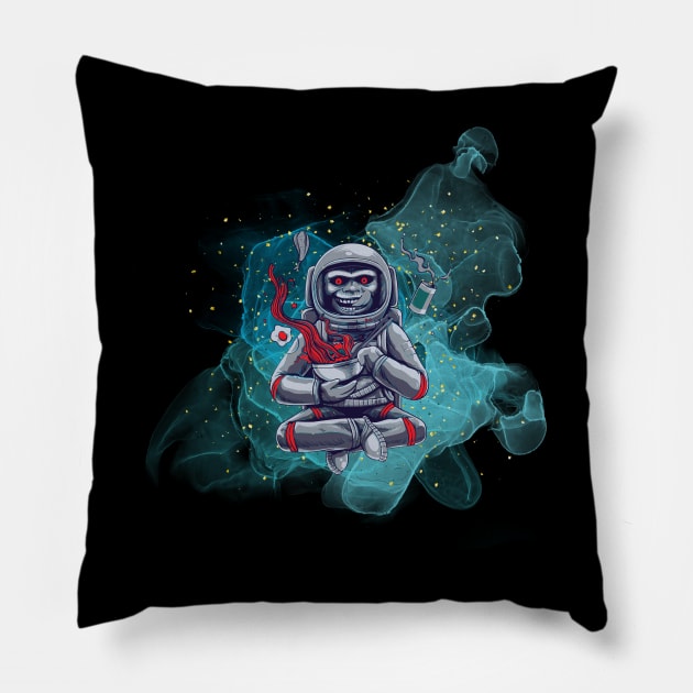 Monkey moon blue stardust in space Pillow by AshArtNdesign