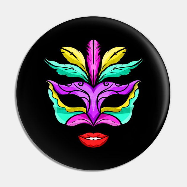 Purple, Green And Golden Mask With Red Lips For Mardi Gras Pin by SinBle