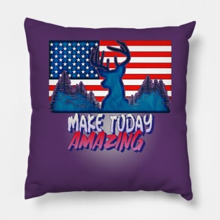 Make Today Amazing (Buck deerhead American Flag) Pillow