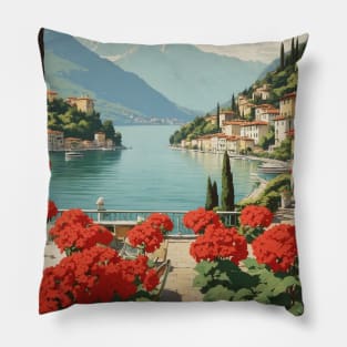 Lake Como Italy Vintage Tourism Travel Poster Pillow