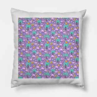 Cute Flamingos in Tropical Paradise - Pastel Violet Pillow