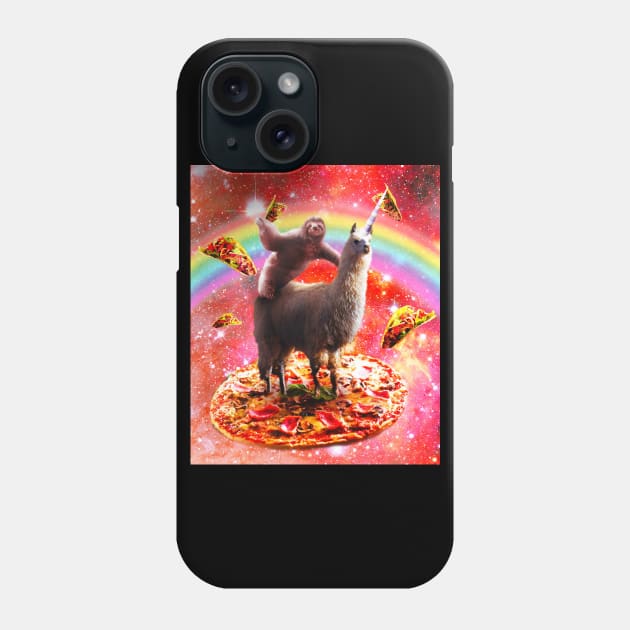 Space Sloth Riding Llama Unicorn - Pizza & Taco Phone Case by Random Galaxy