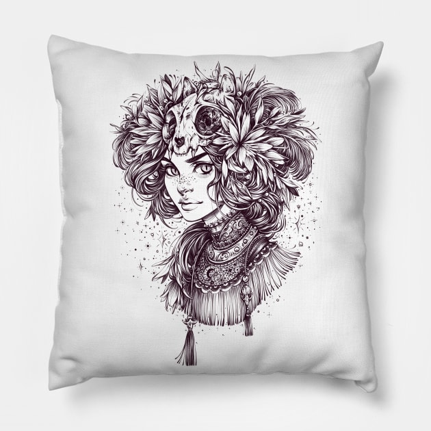 Night Cat Witch _ line art Pillow by Dimary