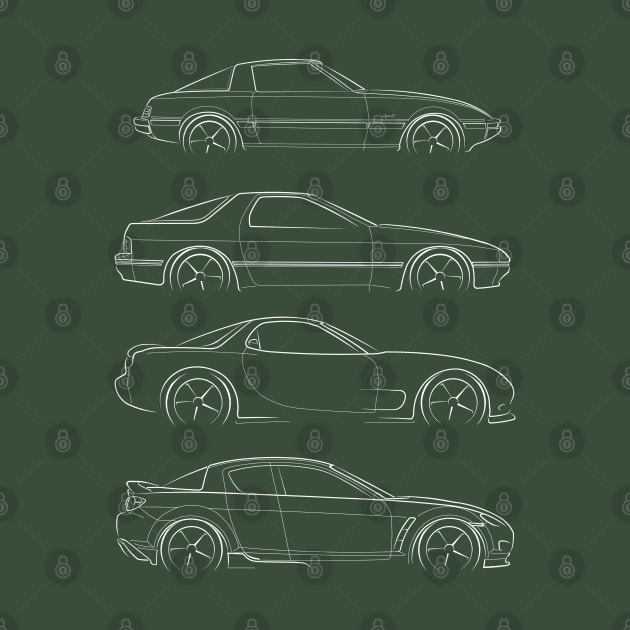 Evolution of the Mazda RX-7 RX-8 - profile stencil, white by mal_photography