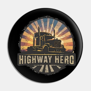 Retro Vintage Truck Driver Trucker Highway Pin