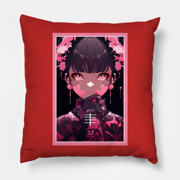 Aesthetic Anime Girl Pink Rosa Black | Quality Aesthetic Anime Design | Chibi Manga Anime Art Pillow by AlNoah