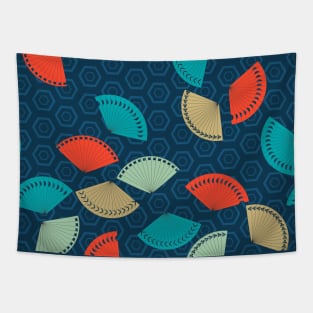 Fans on a Geometric Background Tapestry