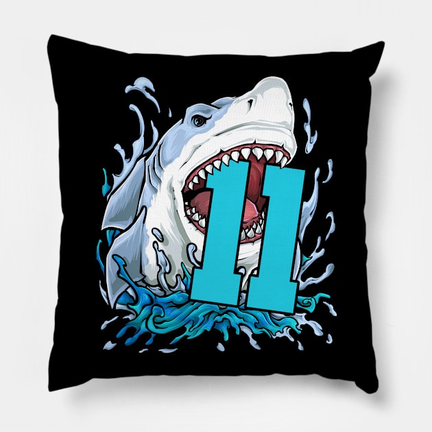 11th Birthday 11 Years Old Shark Pillow by KAWAIITEE