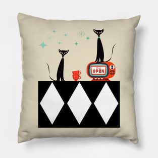 Black Cats Sitting on Vintage Furniture Pillow