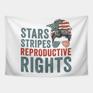 Retro messy bun stars stripes reproductive rights pro choice feminist gift Tapestry