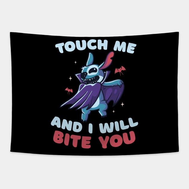 Touch Me And I Will Bite You Funny Cute Spooky Tapestry by eduely