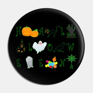 Halloween word and funny scary illustrations Pin