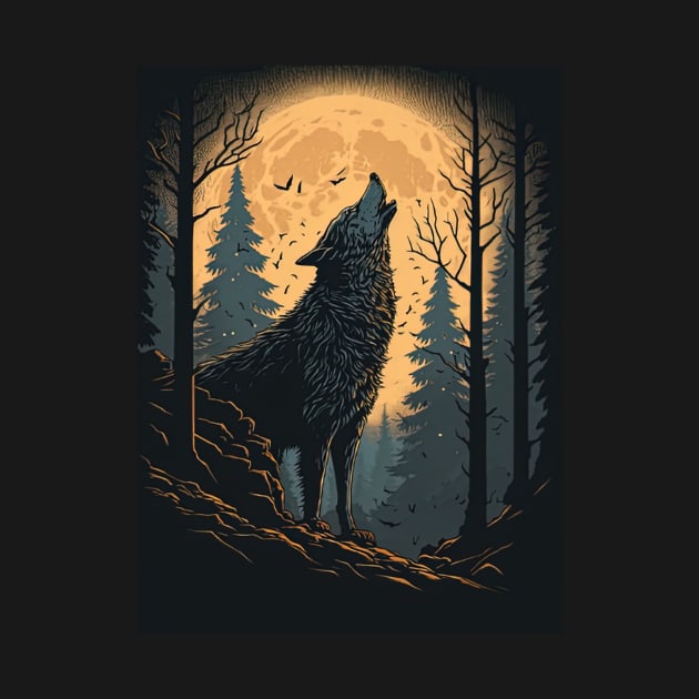 Werewolf Howling in front of the moon by adencatalina51