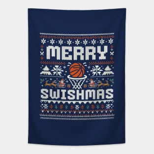 Merry Swishmas - Funny Christmas Basketball Swish Ugly Sweater Tapestry