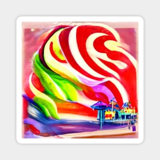 Santa Monica Pier swirly Candy AI Art Magnet