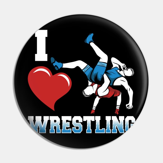 I heart wrestling - Amateur Wrestling Pin by Gold Wings Tees