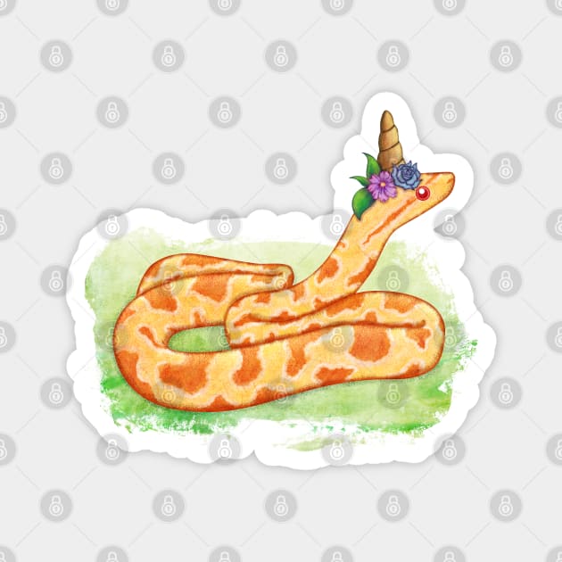 Albino Corn Snake With Unicorn Flowers Magnet by ViolaVixi