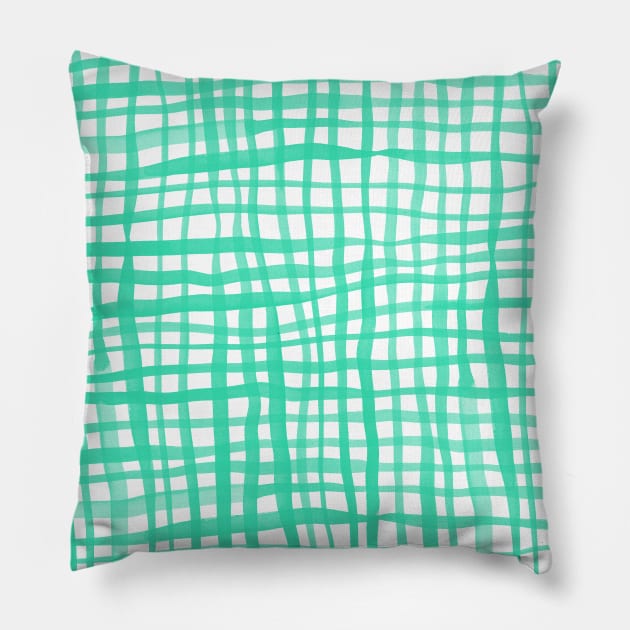 Watercolor doodle gingham - aqua Pillow by wackapacka