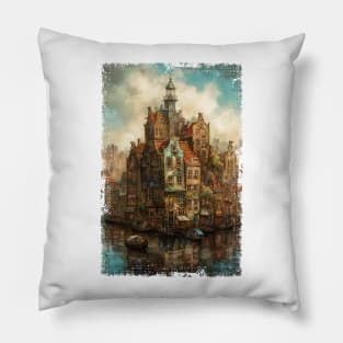 Steampunk Amsterdam Skyline Pillow