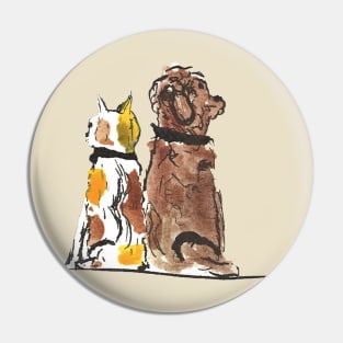 Watercolor Cat and Dog Pin