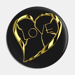 Golden heart with text "LOVE" Pin