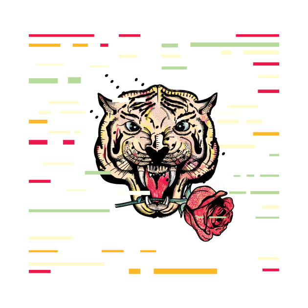 Tiger with a red rose by LICENSEDLEGIT