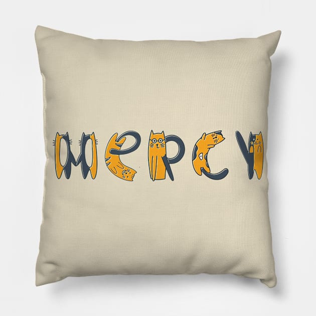 Mercy | Girl Name | Cat Lover | Cat Illustration Pillow by LisaLiza