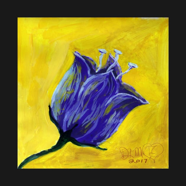 Purple tulip on yellow, acrylic painting by DlmtleArt