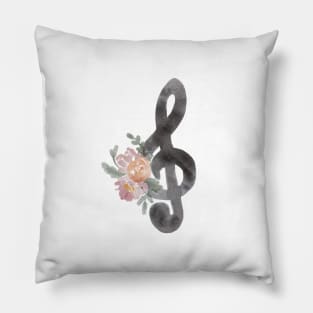 Treble Clef Watercolor Floral Pillow