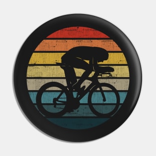 Bicyclist Silhouette On A Distressed Retro Sunset product Pin