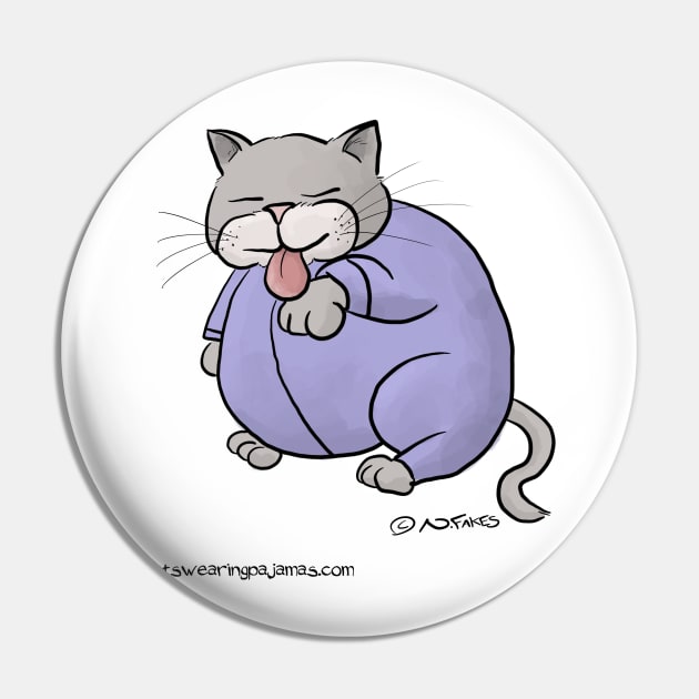 Cat in Purple Pajamas Licking Its Paws Pin by cartoonistnate