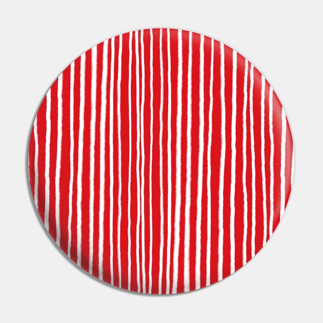 Red and White, Free Hand, Vertical Stripes Pin by OneThreeSix