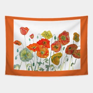 Poppy Watercolor Painting Orange Red Yellow Tapestry