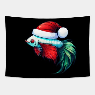 COOL BETTA FISH WITH SANTA HAT - CHRISTMAS Tapestry