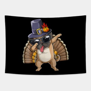 Thanksgiving T shirt for Boys Men Dabbing Pug Turkey Tapestry