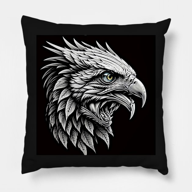 A majestic eagle head with a fierce expression Pillow by Azizshirts