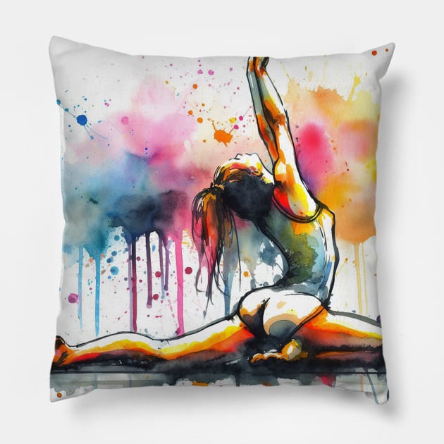 Artistic illustration of a gymnast in the floor exercise Pillow by WelshDesigns