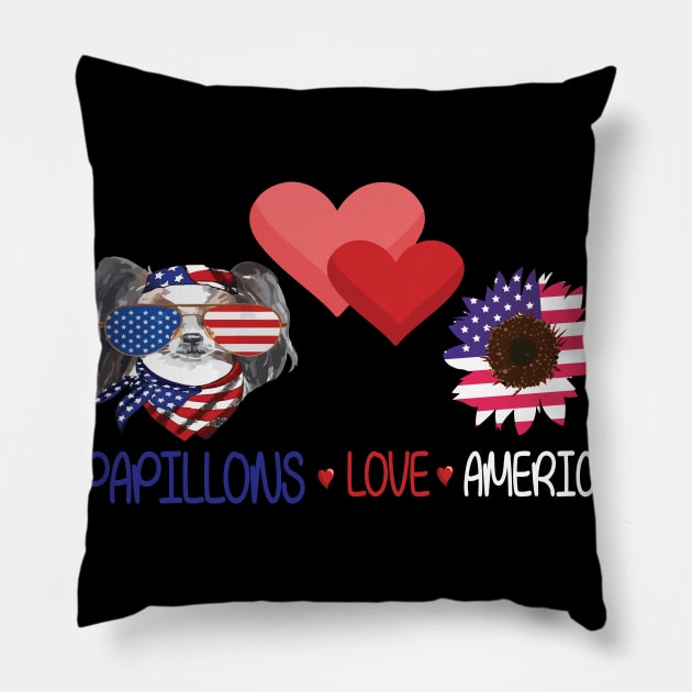 Dog Big Hearts And Sunflower Papillons Love America Happy Independence July 4th Dogs Lover Pillow by Cowan79