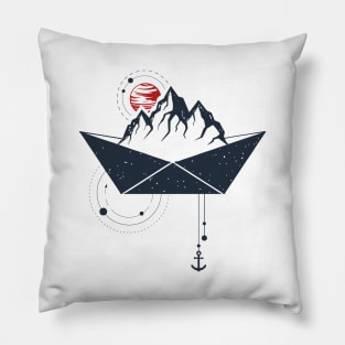 Ship In Space. Double Exposure Pillow