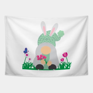 Easter Gnome Green Hat in a Garden Tapestry