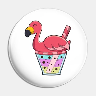 Flamingo with Mug of Juice & Drinking straw Pin